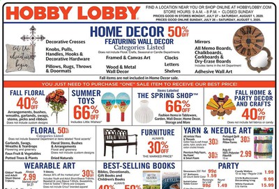 Hobby Lobby Weekly Ad July 26 to August 1