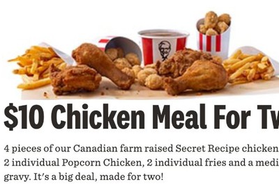 KFC Canada Promotions: $10 Chicken Meal for Two, Valid until September 29