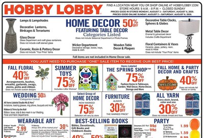 Hobby Lobby Weekly Ad August 2 to August 8