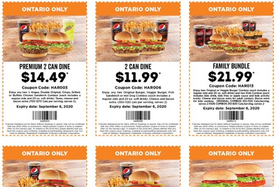Harvey’s Canada Coupons (Ontario): Until September 6