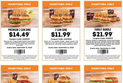 Harvey’s Canada Coupons (Manitoba): Until September 6