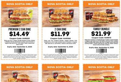Harvey’s Canada Coupons (Nova Scotia): Until September 6