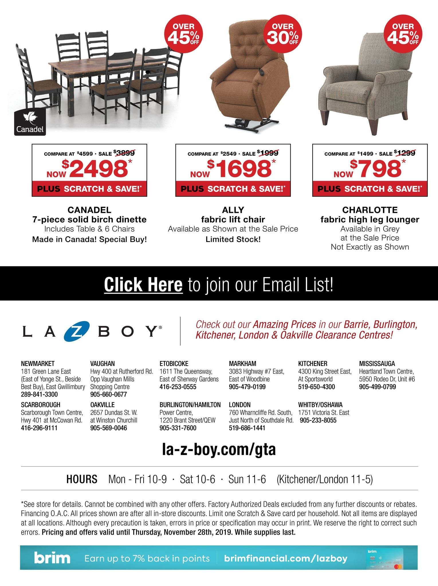 La-Z-Boy (GTA) Flyer November 21 to 28