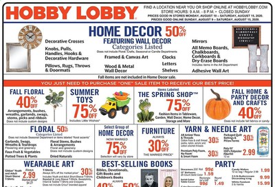 Hobby Lobby Weekly Ad August 9 to August 15