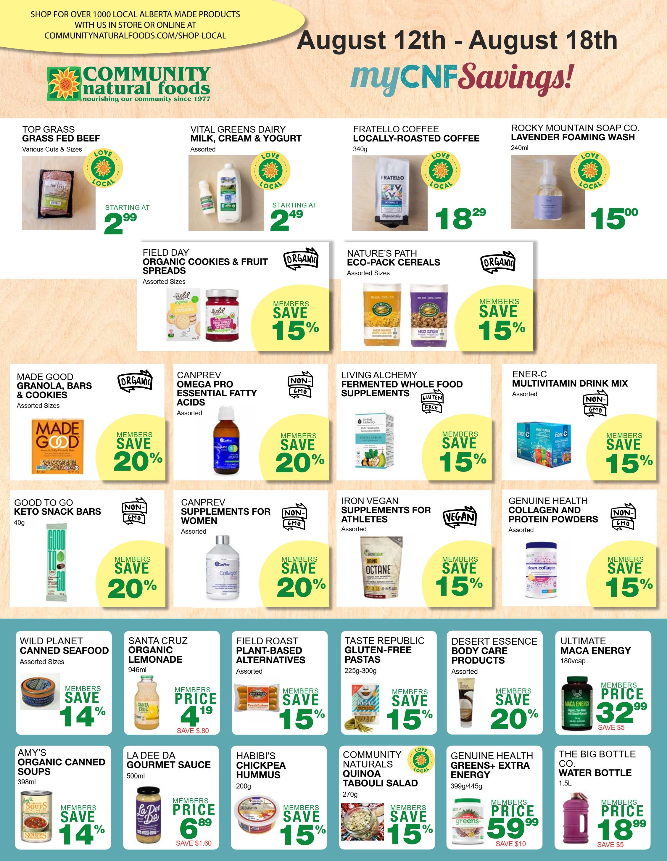 Community Natural Foods Flyer August 12 to 18