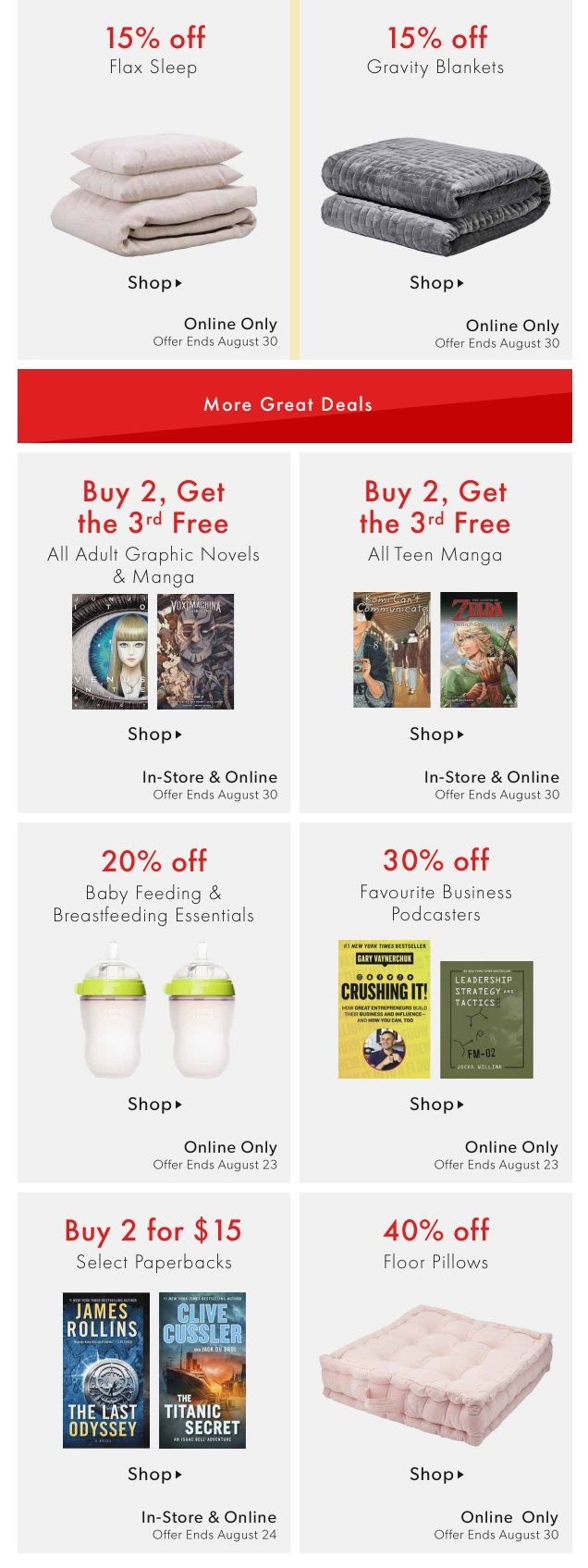 Chapters Indigo Online Deals of the Week August 17 to 23