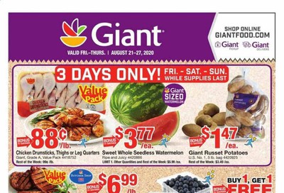 Giant Food Weekly Ad August 21 to August 27
