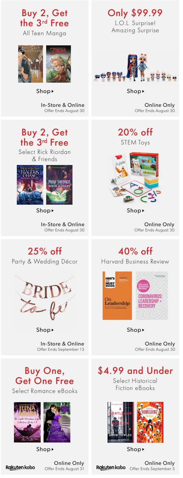 Chapters Indigo Online Deals of the Week August 24 to 30