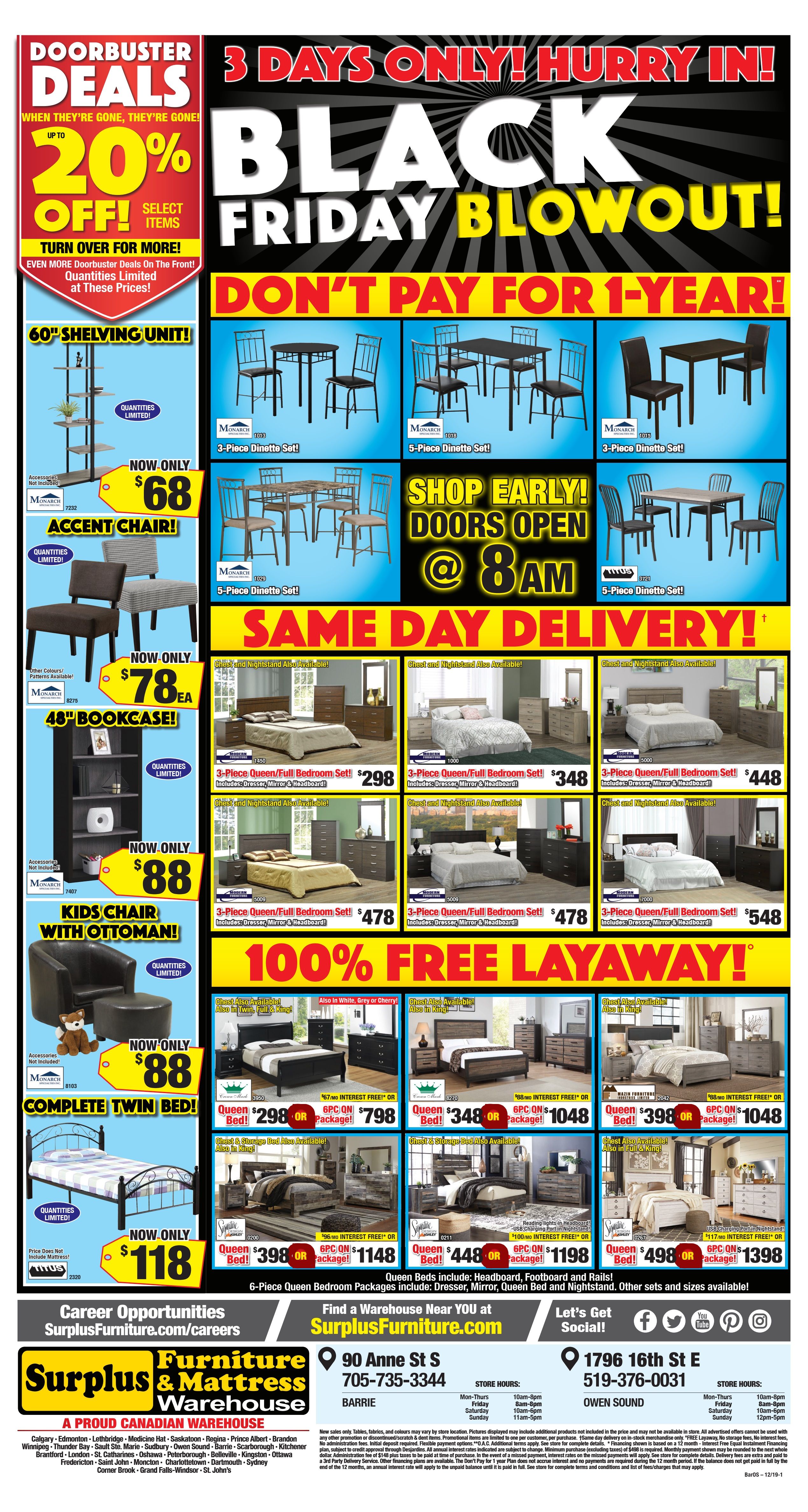 Surplus Furniture & Mattress Warehouse (Owen Sound) Black Friday Flyer November 26 to December 2