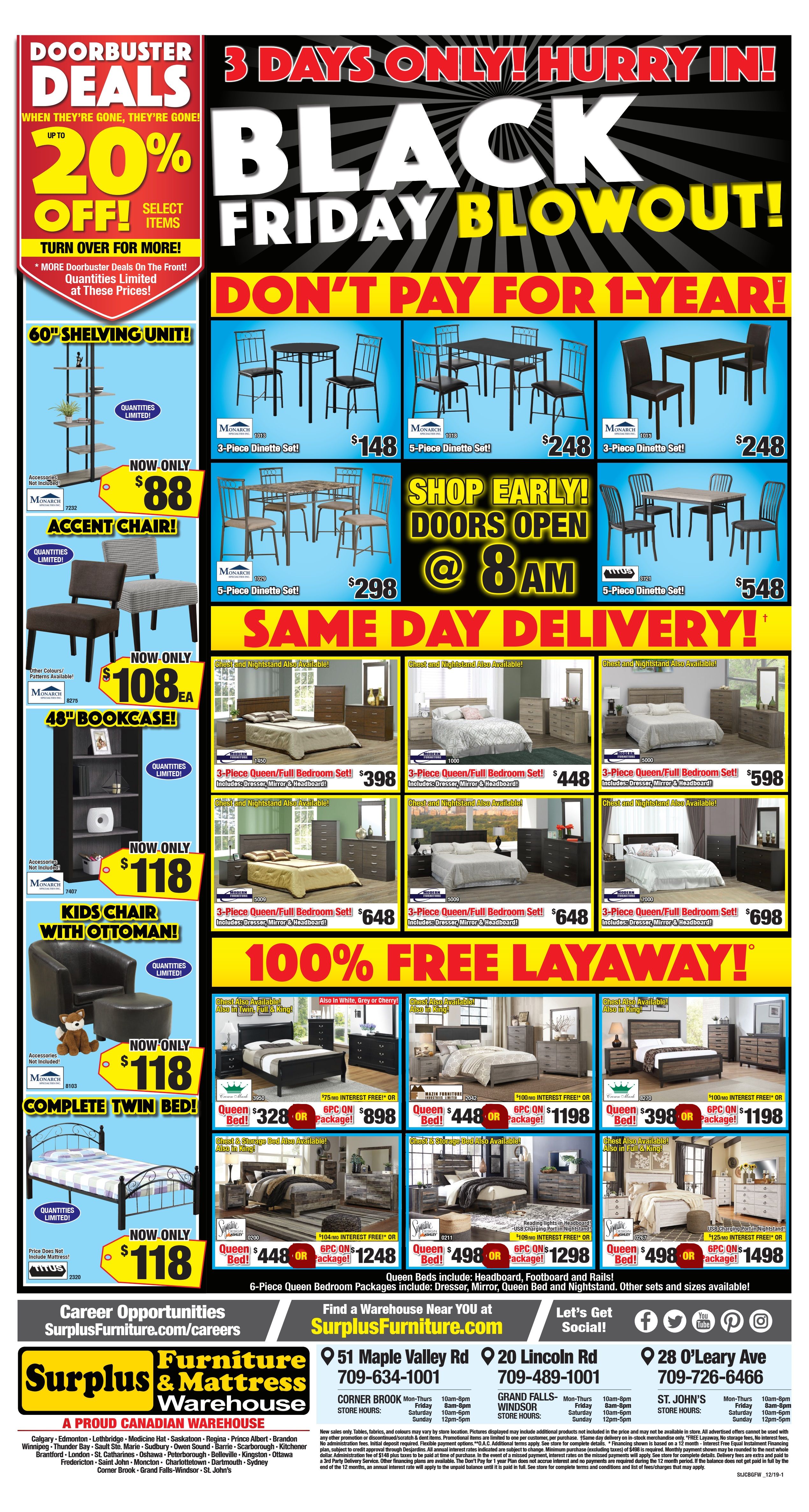 Surplus Furniture & Mattress Warehouse (Grand Falls Windsor) Black Friday Flyer November 26 to December 2