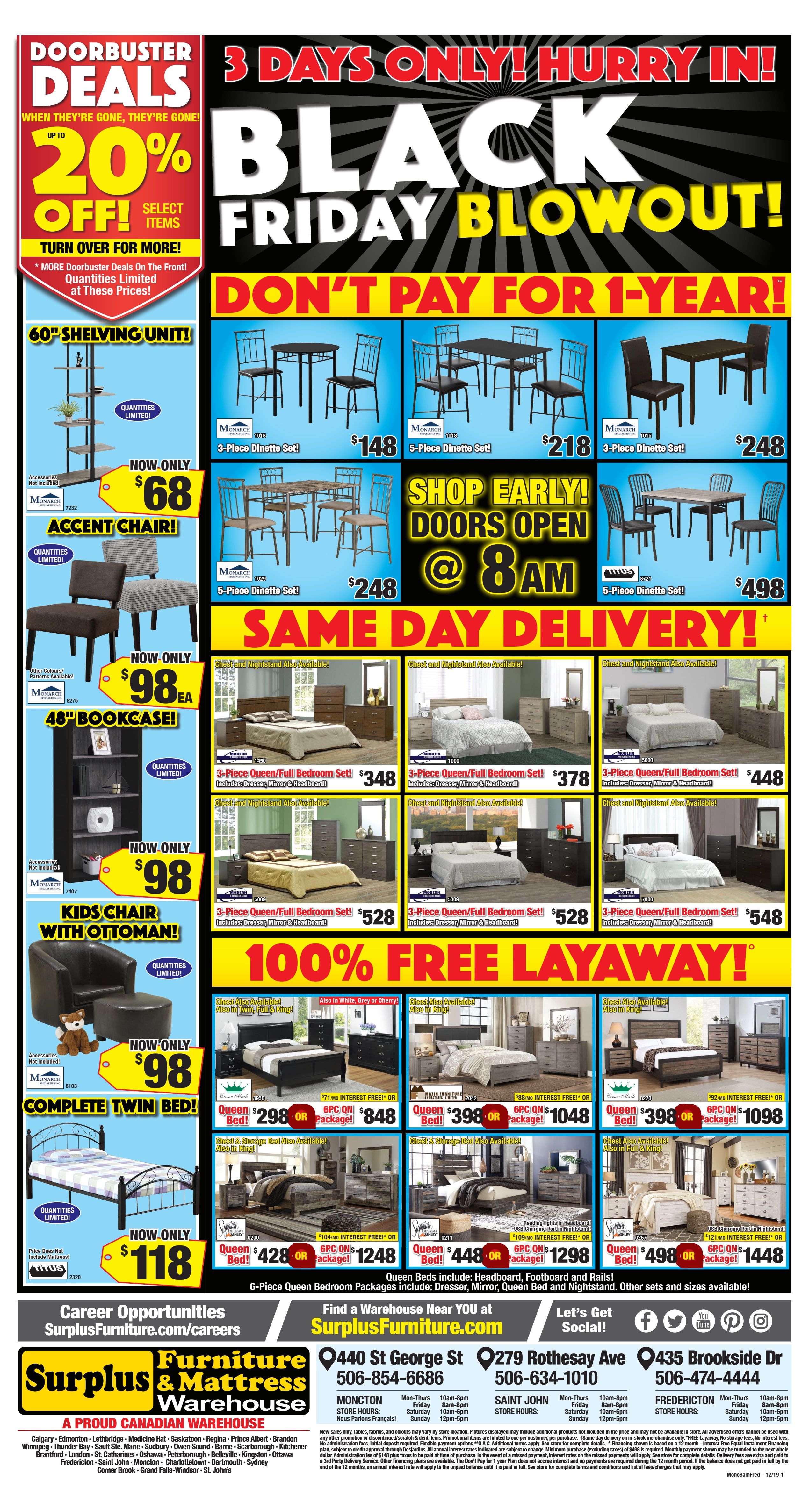 Surplus Furniture & Mattress Warehouse (Fredericton) Black Friday Flyer November 26 to December 2