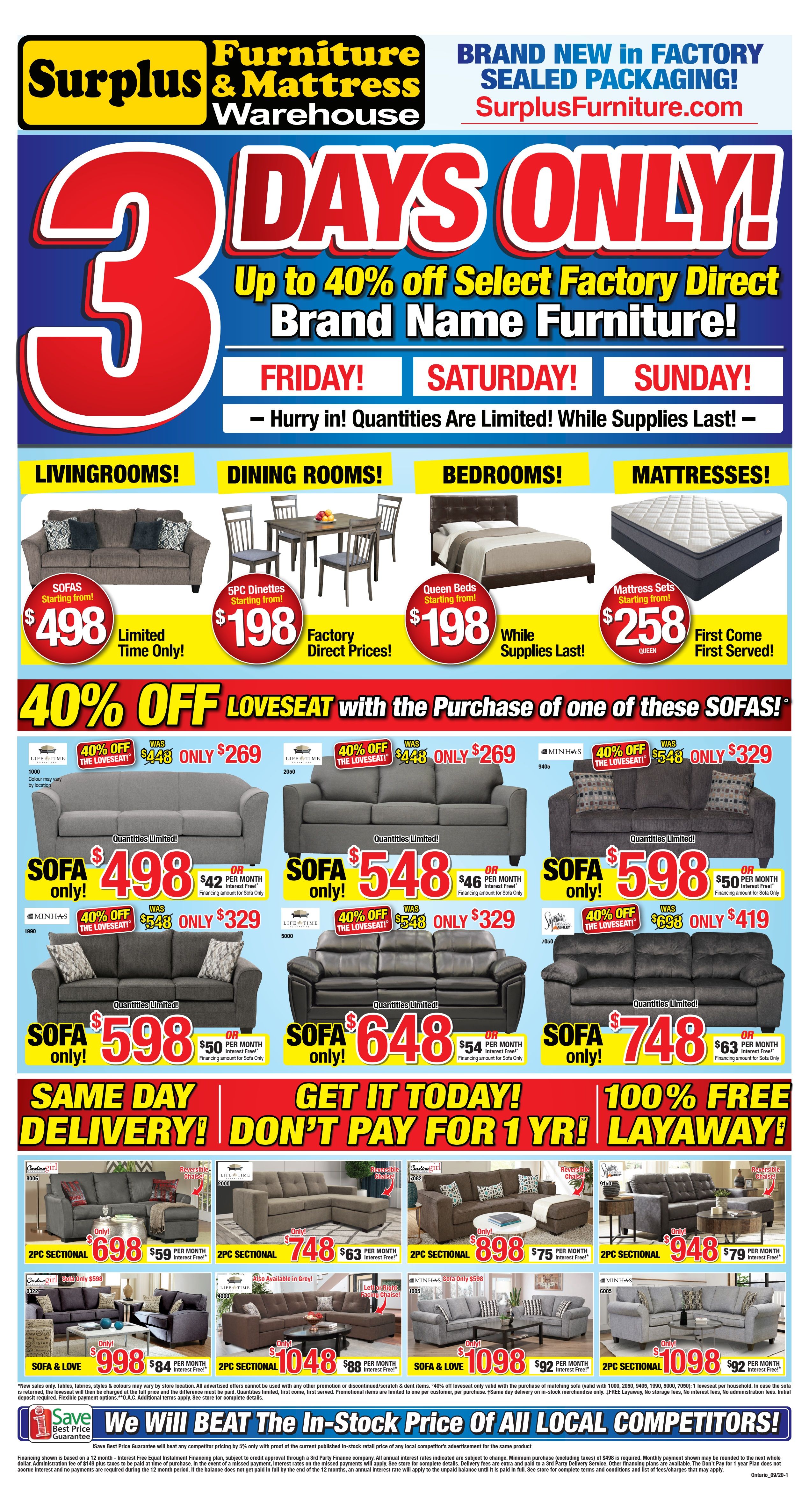 Surplus Furniture Mattress Warehouse Kitchener Flyer August 25 To 31