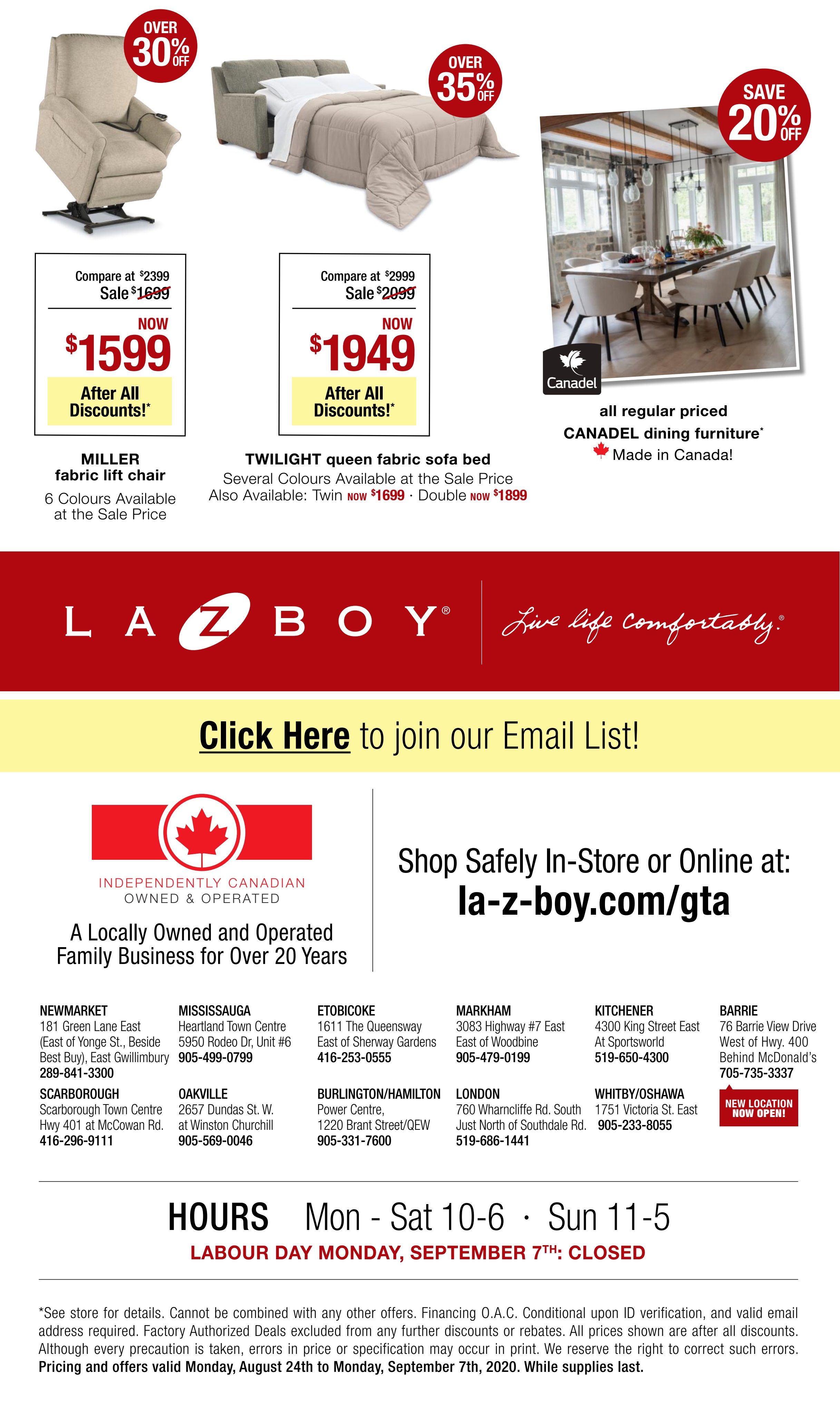 La-Z-Boy (GTA) Flyer August 24 to September 7