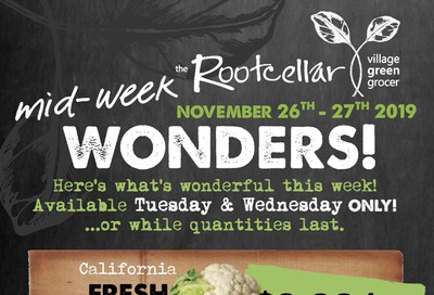 The Root Cellar Mid-Week Flyer November 26 and 27