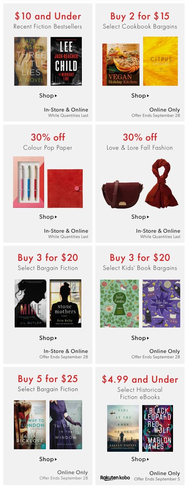 Chapters Indigo Online Deals of the Week August 31 to September 6