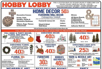 Hobby Lobby Weekly Ad September 6 to September 12