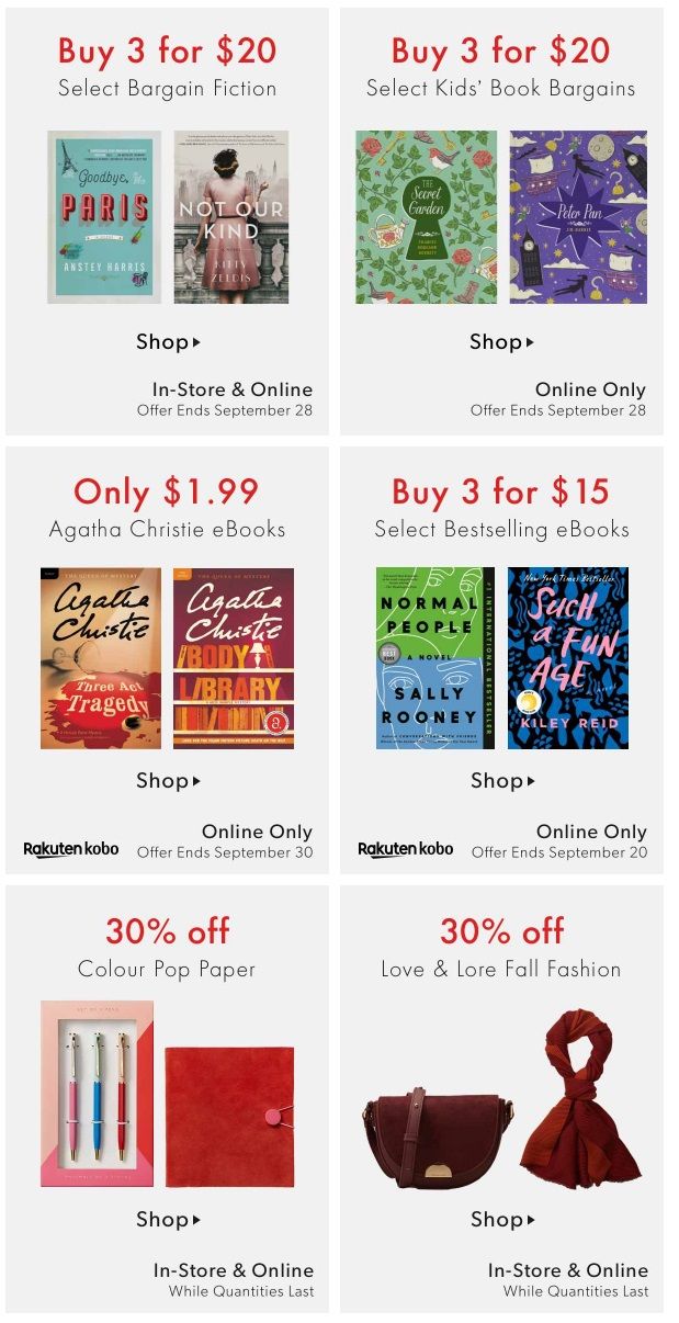 Chapters Indigo Online Deals of the Week September 7 to 13