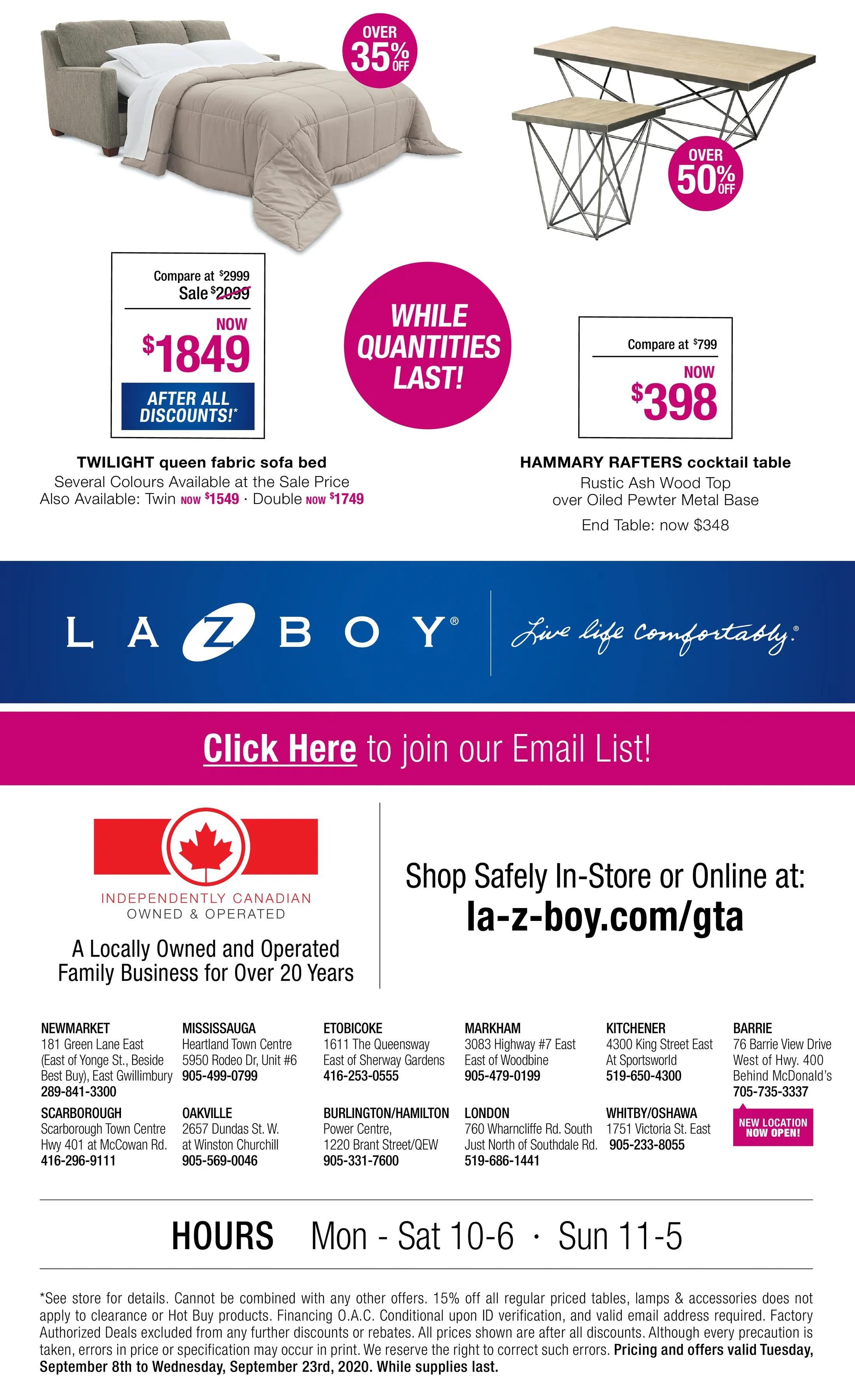 La-Z-Boy (GTA) Flyer September 8 to 23