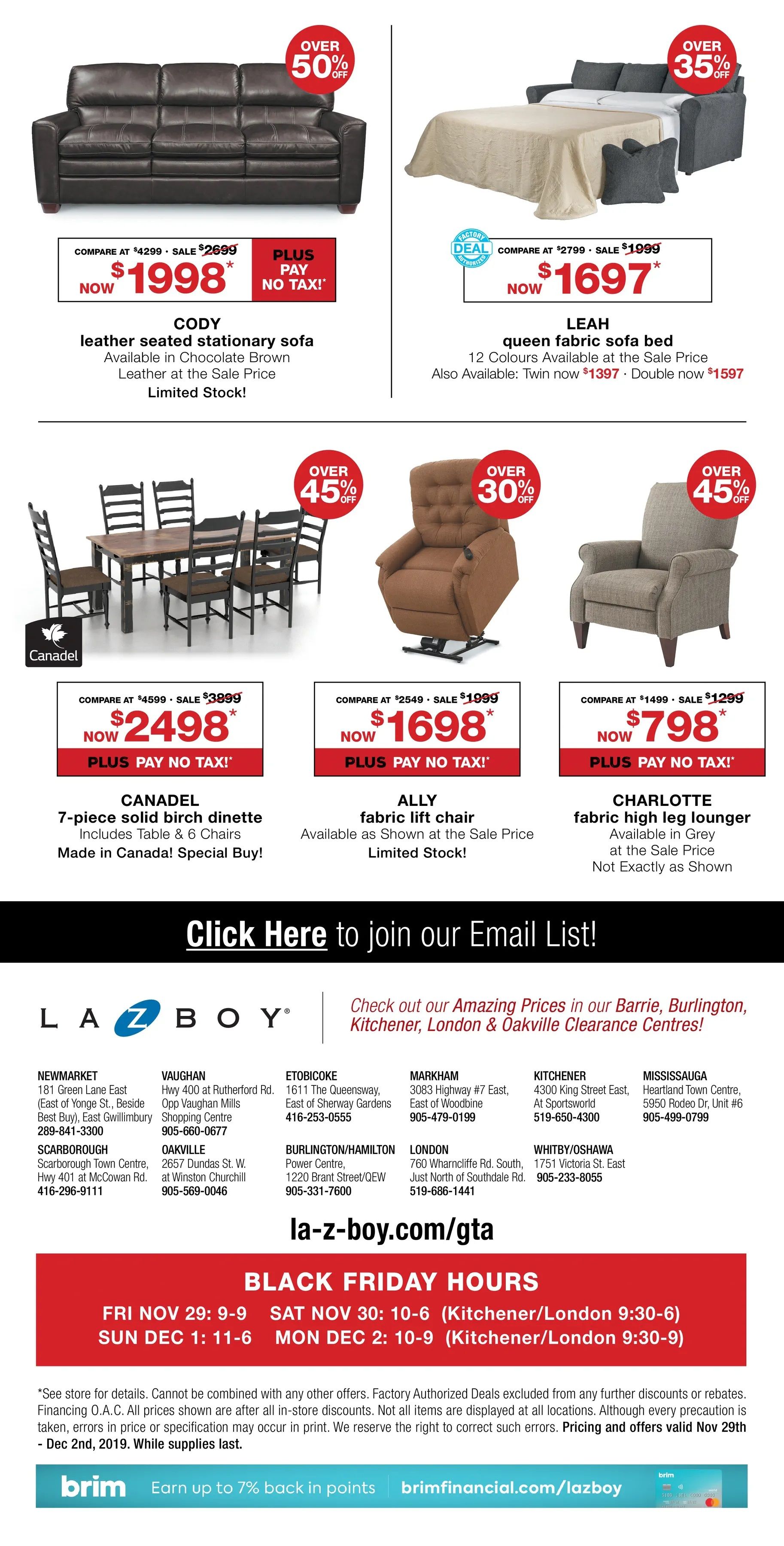 La-Z-Boy (GTA) Black Friday Flyer November 29 to December 2