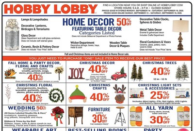 Hobby Lobby Weekly Ad September 13 to September 19