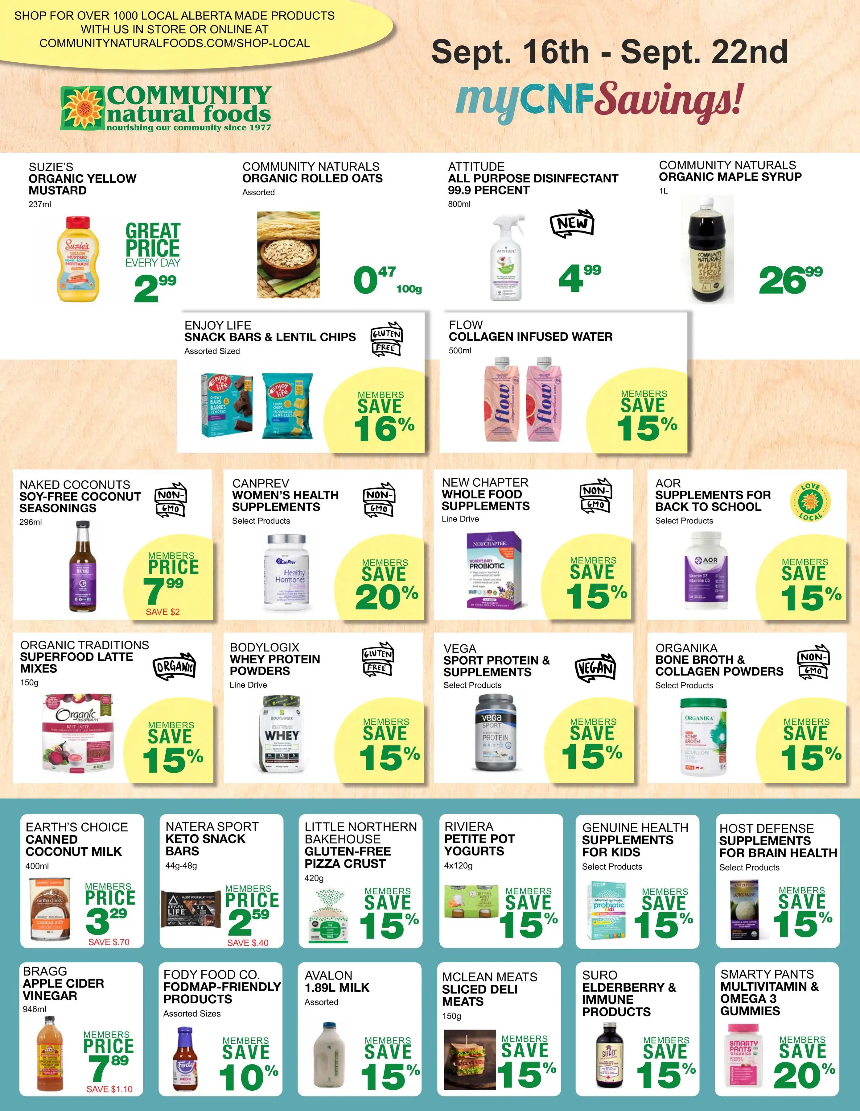 Community Natural Foods Flyer September 16 to 22