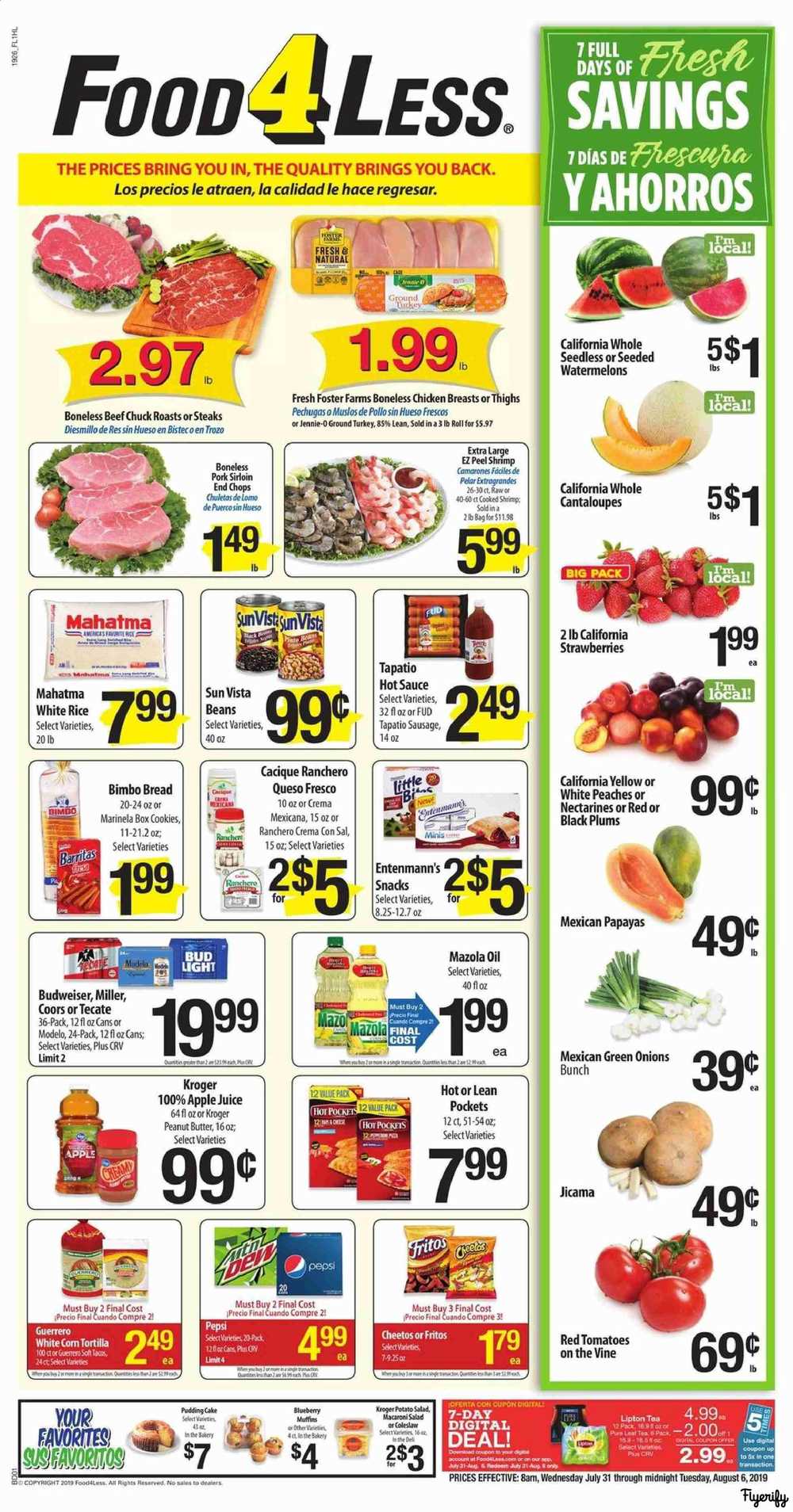 Food 4 Less (CA San Diego) Weekly Ad & Flyer July 31 to August 6 Canada