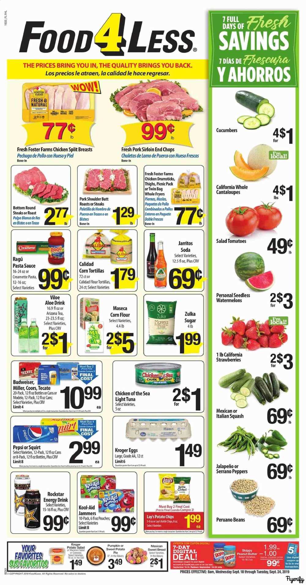 Food 4 Less (CA Los Angeles) Weekly Ad & Flyer September 18 to 24 Canada