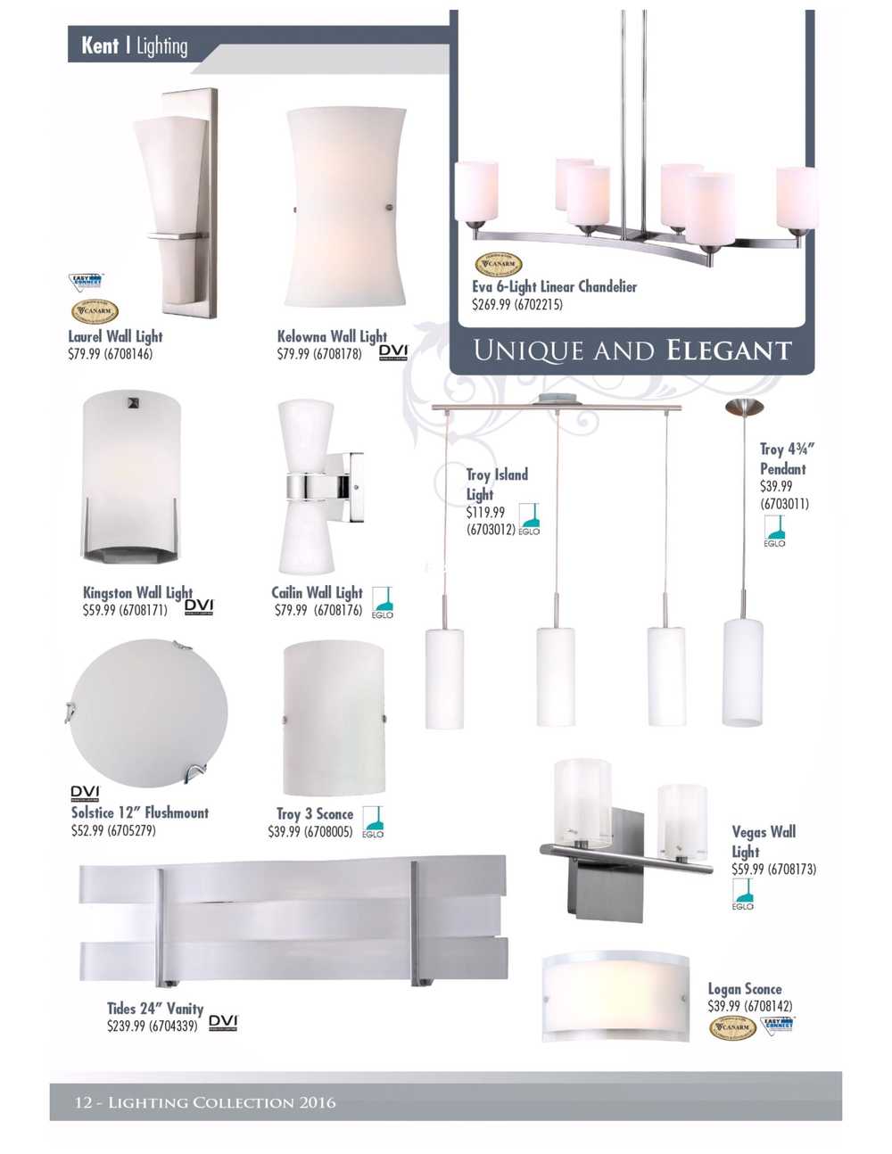 Kent Building Supplies Lighting Collection Catalogue Canada