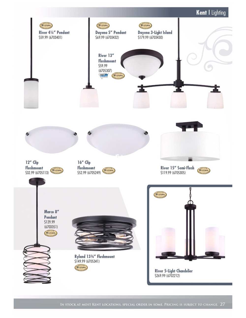 Kent Building Supplies Lighting Collection Catalogue Canada