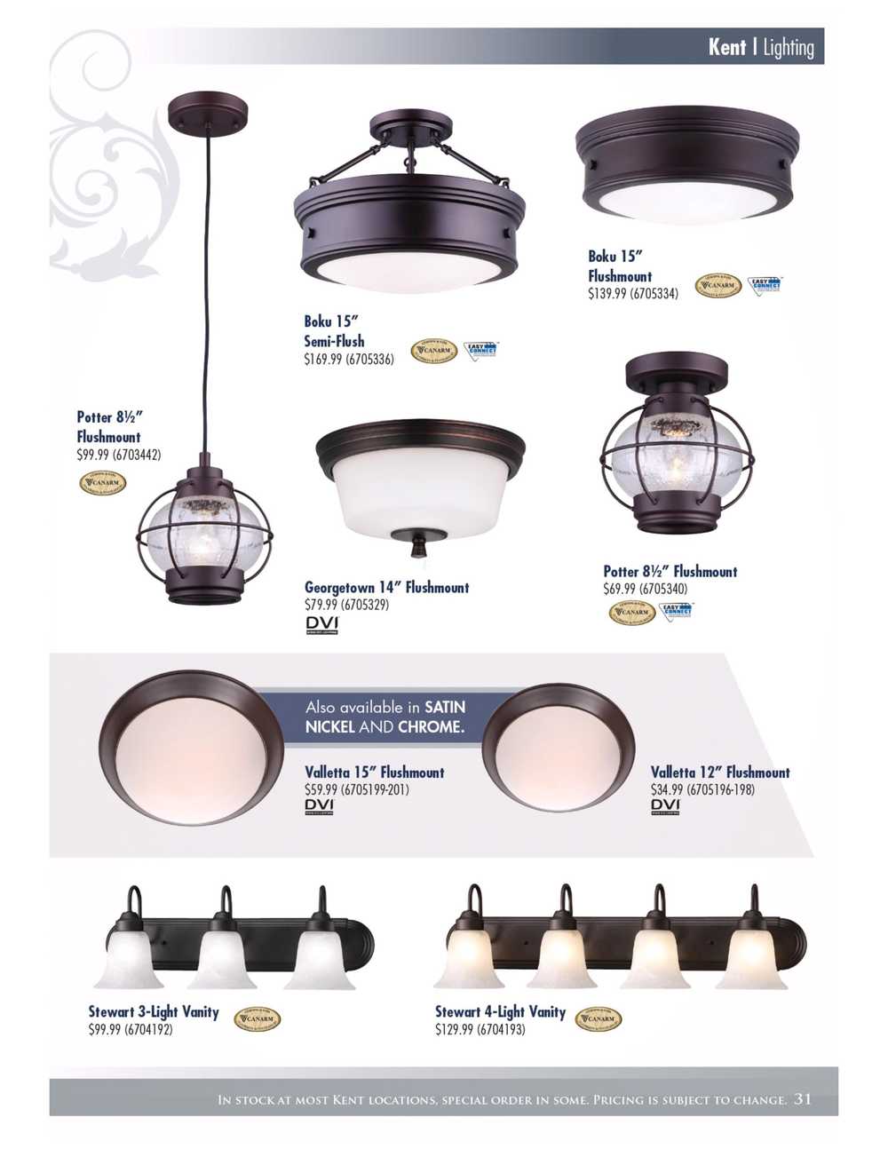 Kent Building Supplies Lighting Collection Catalogue Canada