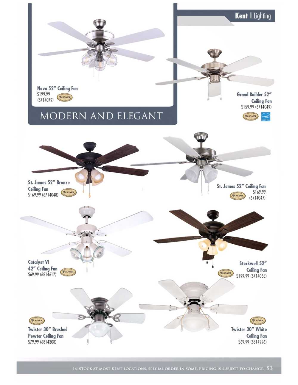 Kent Building Supplies Lighting Collection Catalogue Canada