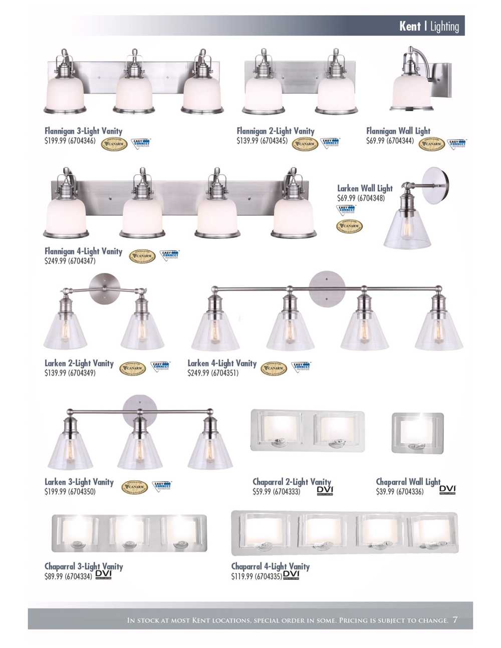 Kent Building Supplies Lighting Collection Catalogue Canada