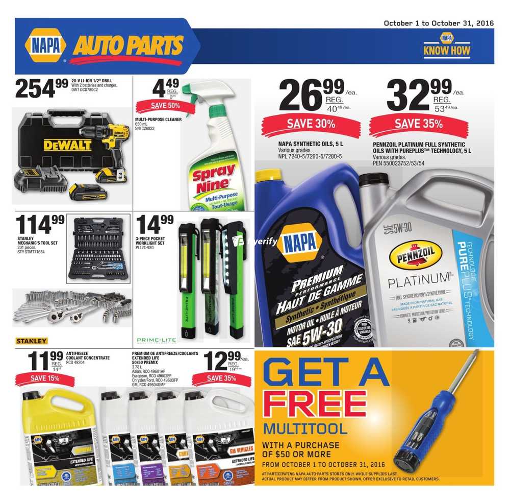 NAPA Auto Parts Flyer October 1 to 31 Canada
