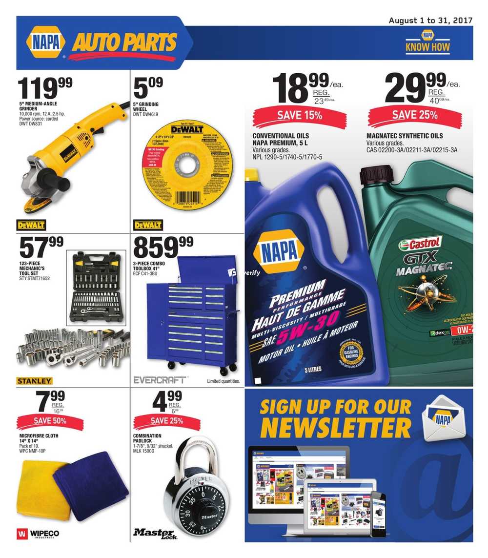NAPA Auto Parts Flyer August 1 to 31 Canada