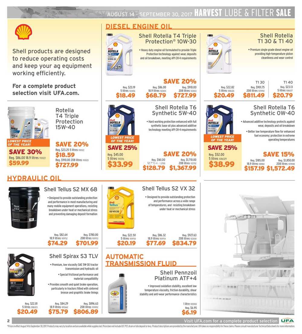 UFA United Farmers of Alberta Harvest Lube and Filter Sale Flyer August