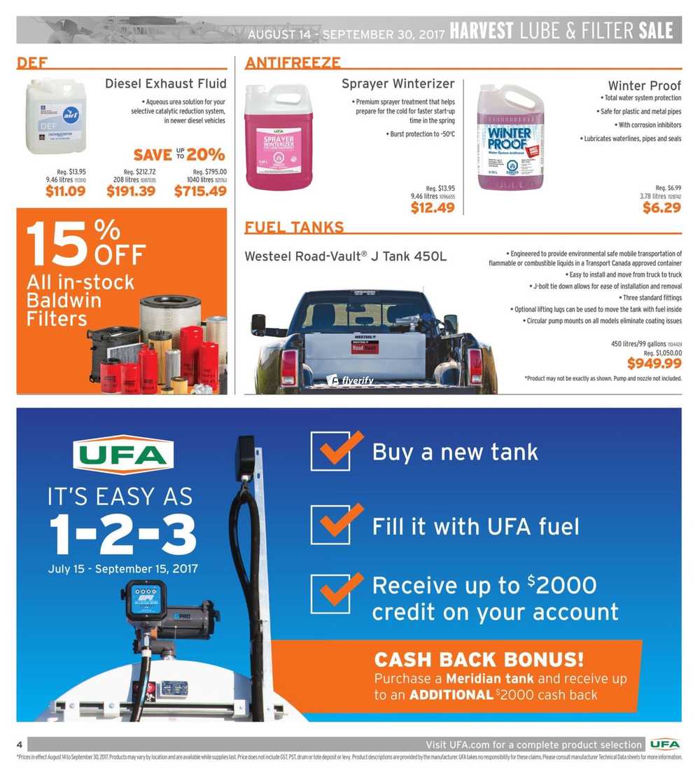 UFA United Farmers of Alberta Harvest Lube and Filter Sale Flyer August