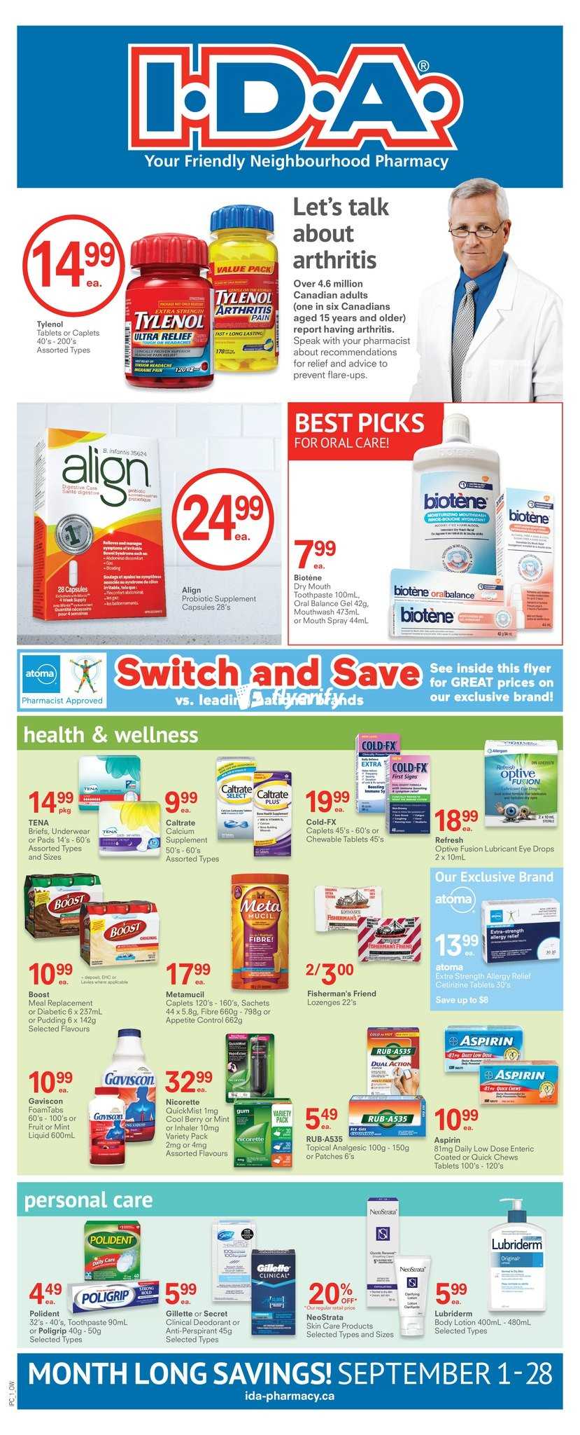 I.D.A. Pharmacy Flyer September 1 to 28 Canada